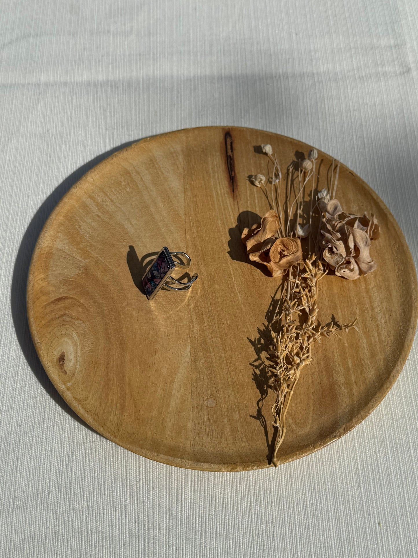 Oorbellen , ring , ketting - geïllustreerde glas en roestvrijstaal - paars