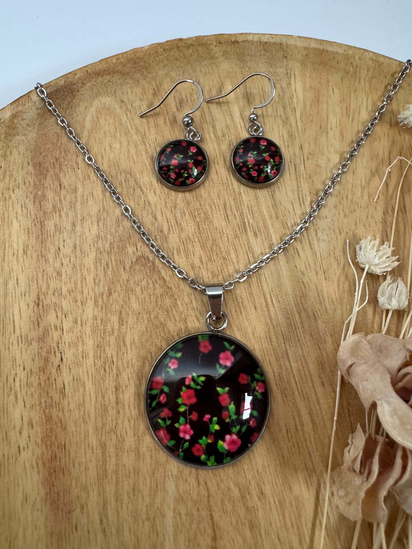 SET oorbellen - glas en roestvrijstaal