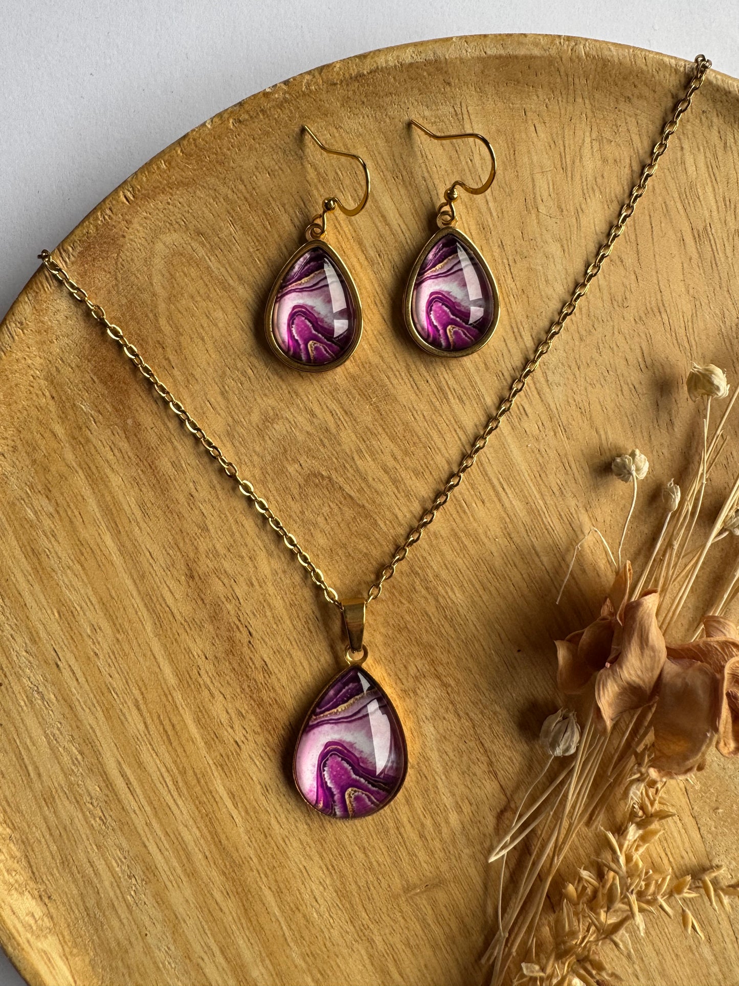 SET oorbellen - glas en roestvrijstaal