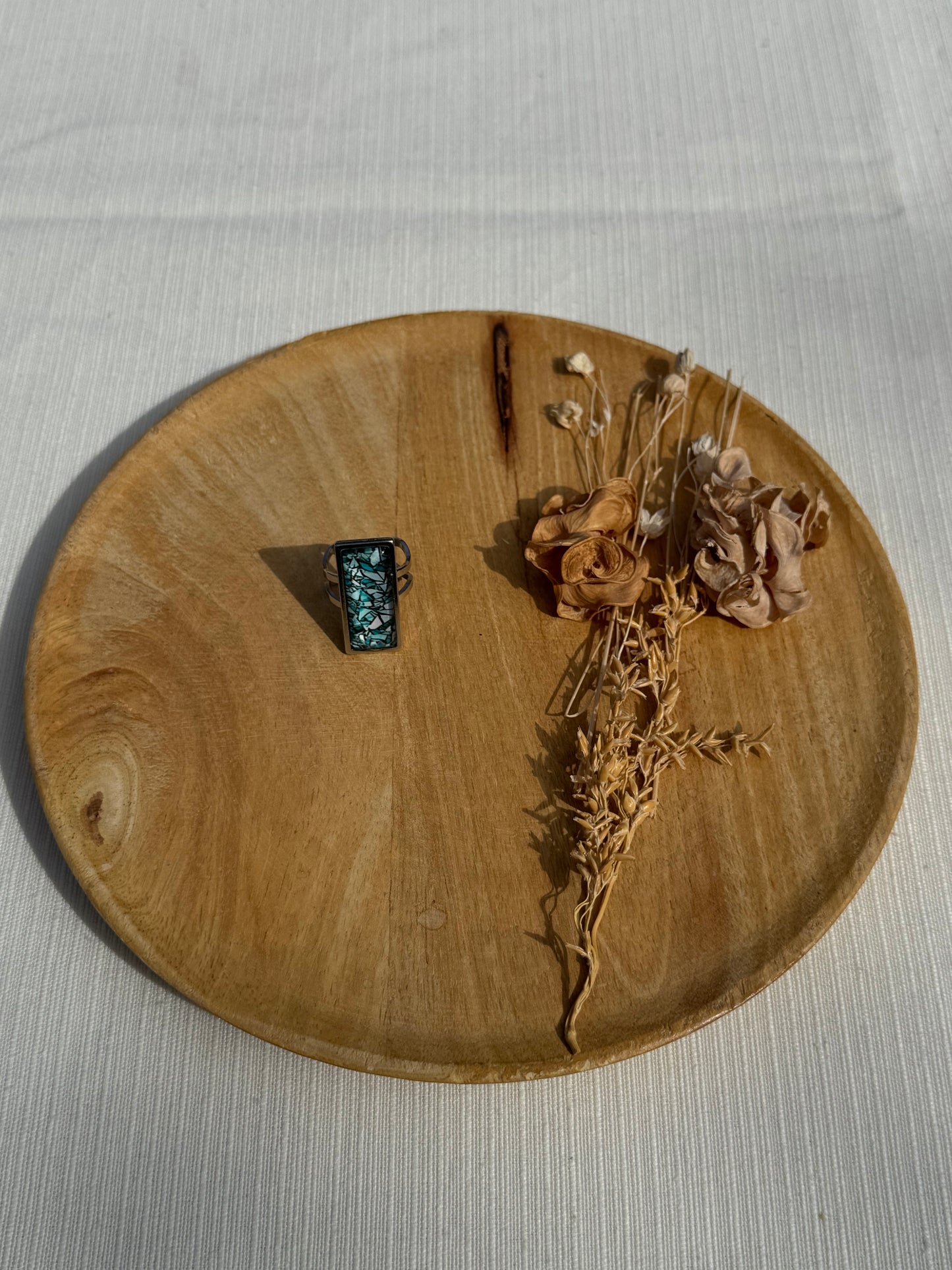 Oorbellen , ring , ketting - geïllustreerde glas en roestvrijstaal - groen/blauw