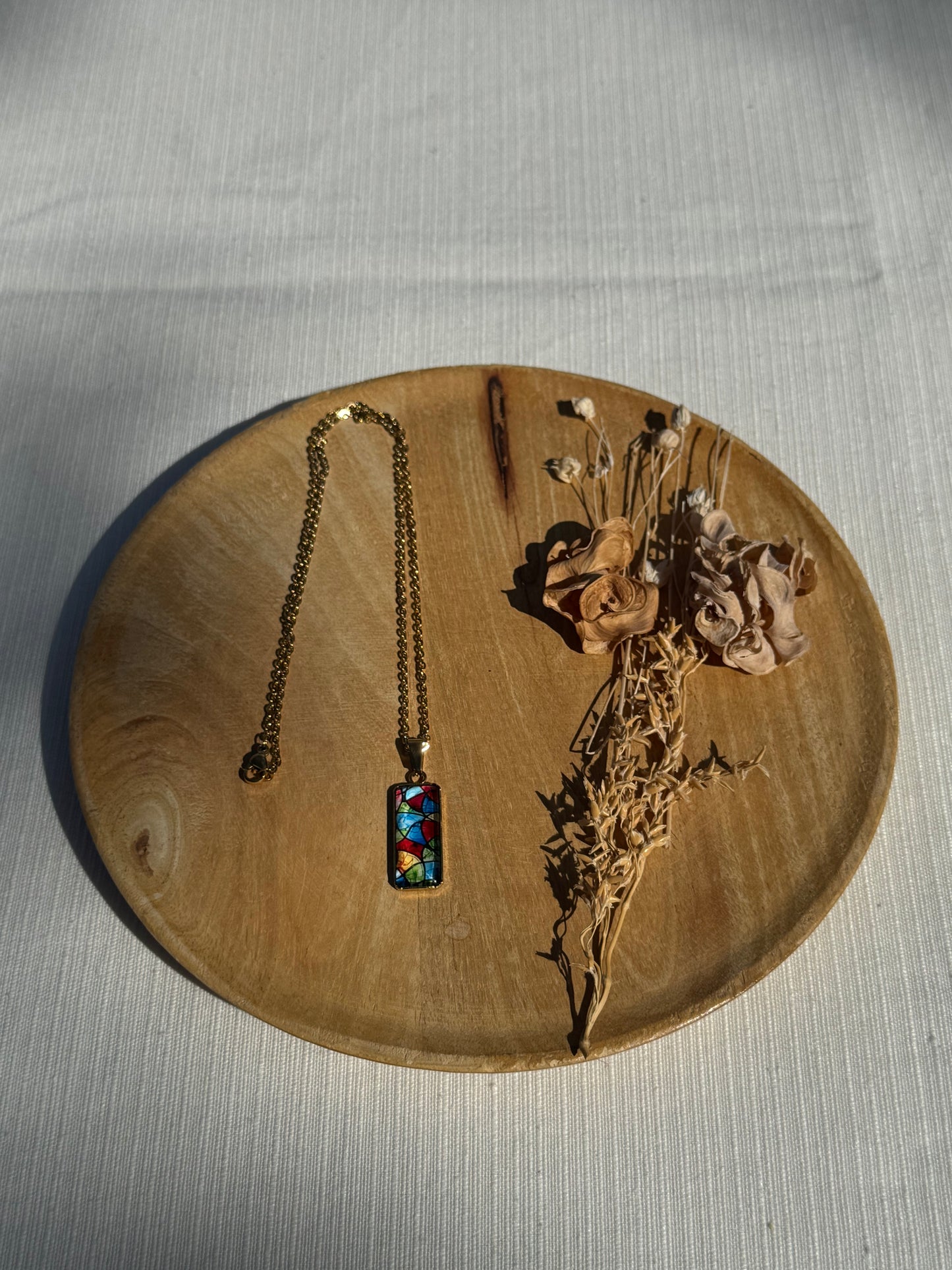 Oorbellen , ring , ketting - geïllustreerde glas en roestvrijstaal