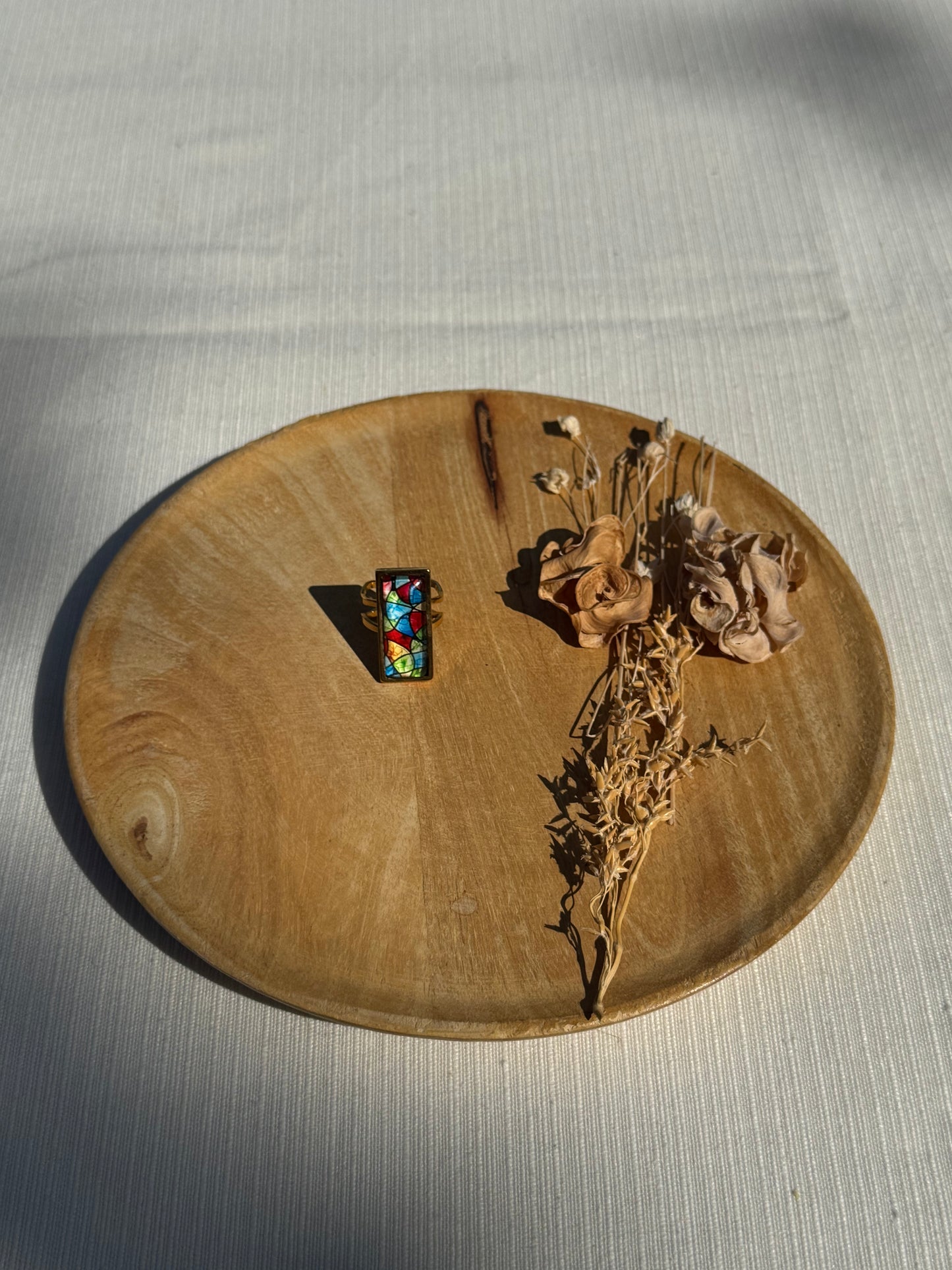 Oorbellen , ring , ketting - geïllustreerde glas en roestvrijstaal