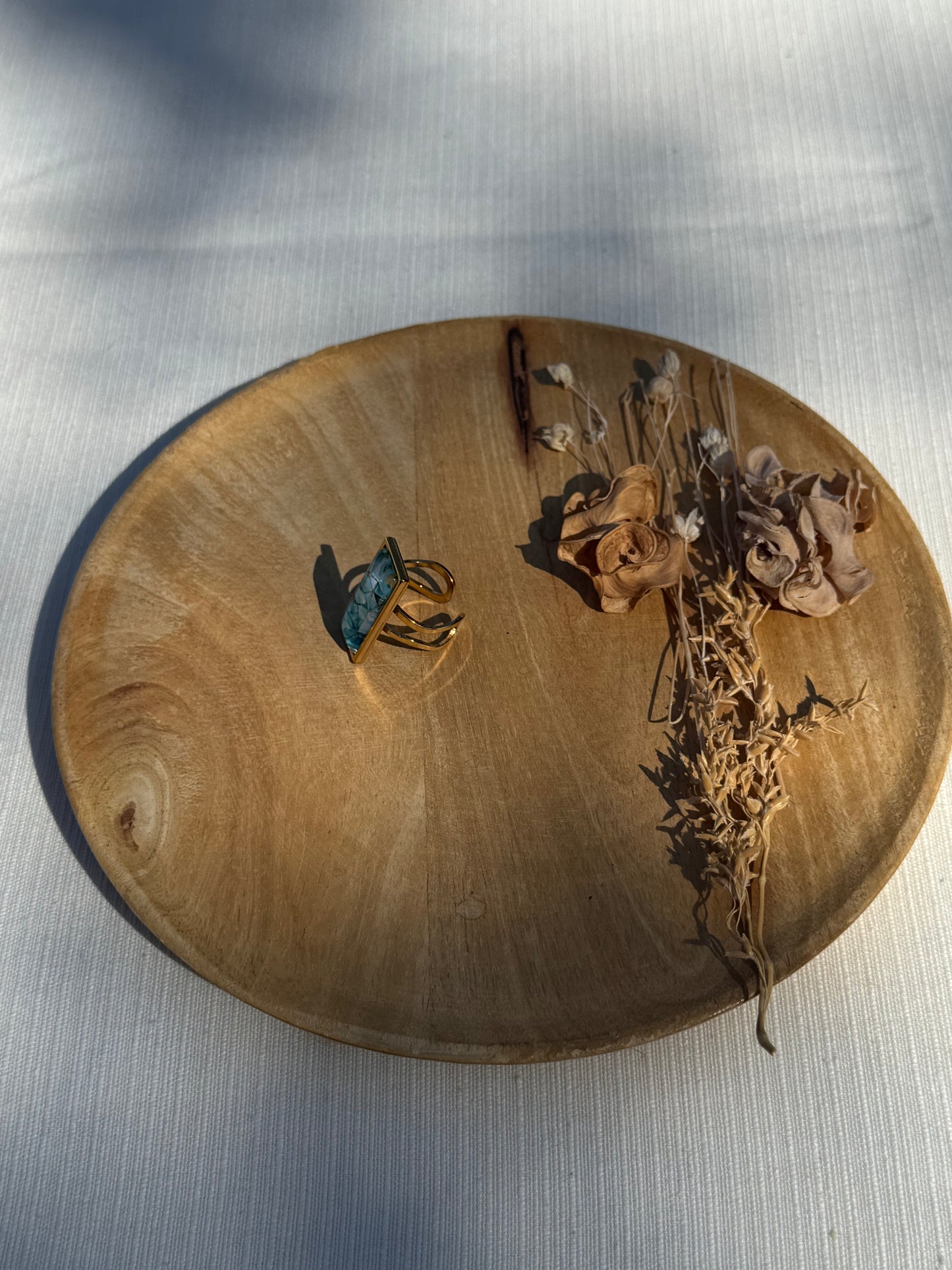Oorbellen , ring , ketting - geïllustreerde glas en roestvrijstaal - licht blauw