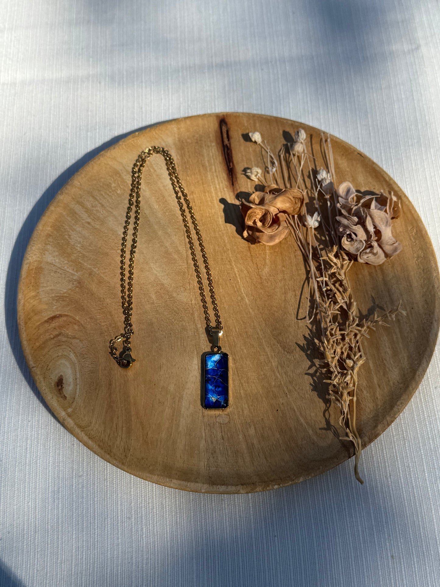 Oorbellen , ring , ketting - geïllustreerde glas en roestvrijstaal - blauw