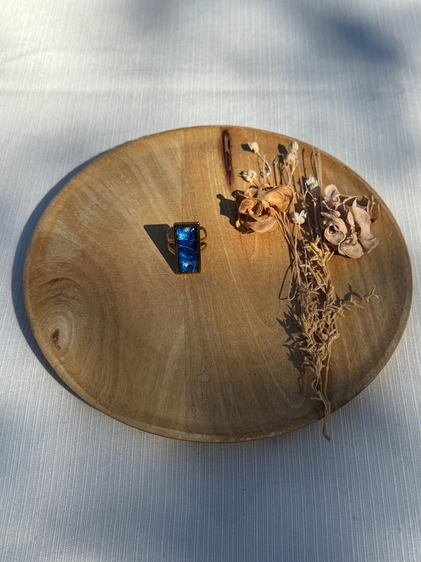 Oorbellen , ring , ketting - geïllustreerde glas en roestvrijstaal - blauw