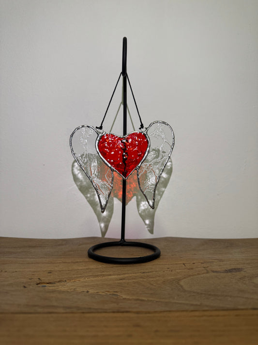 Glashanger hartje met vleugels ( support inbegrepen)