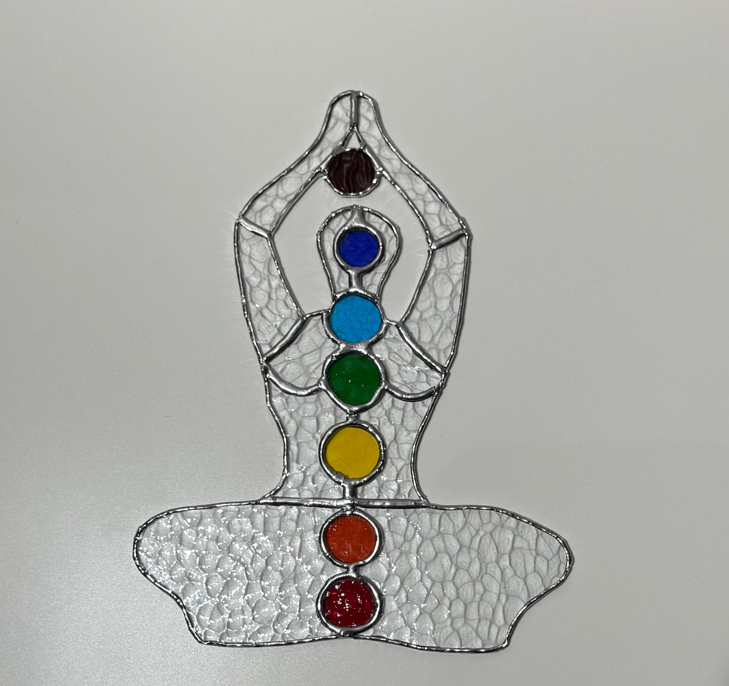 Chakra's glas decoratie met plexiglas houder