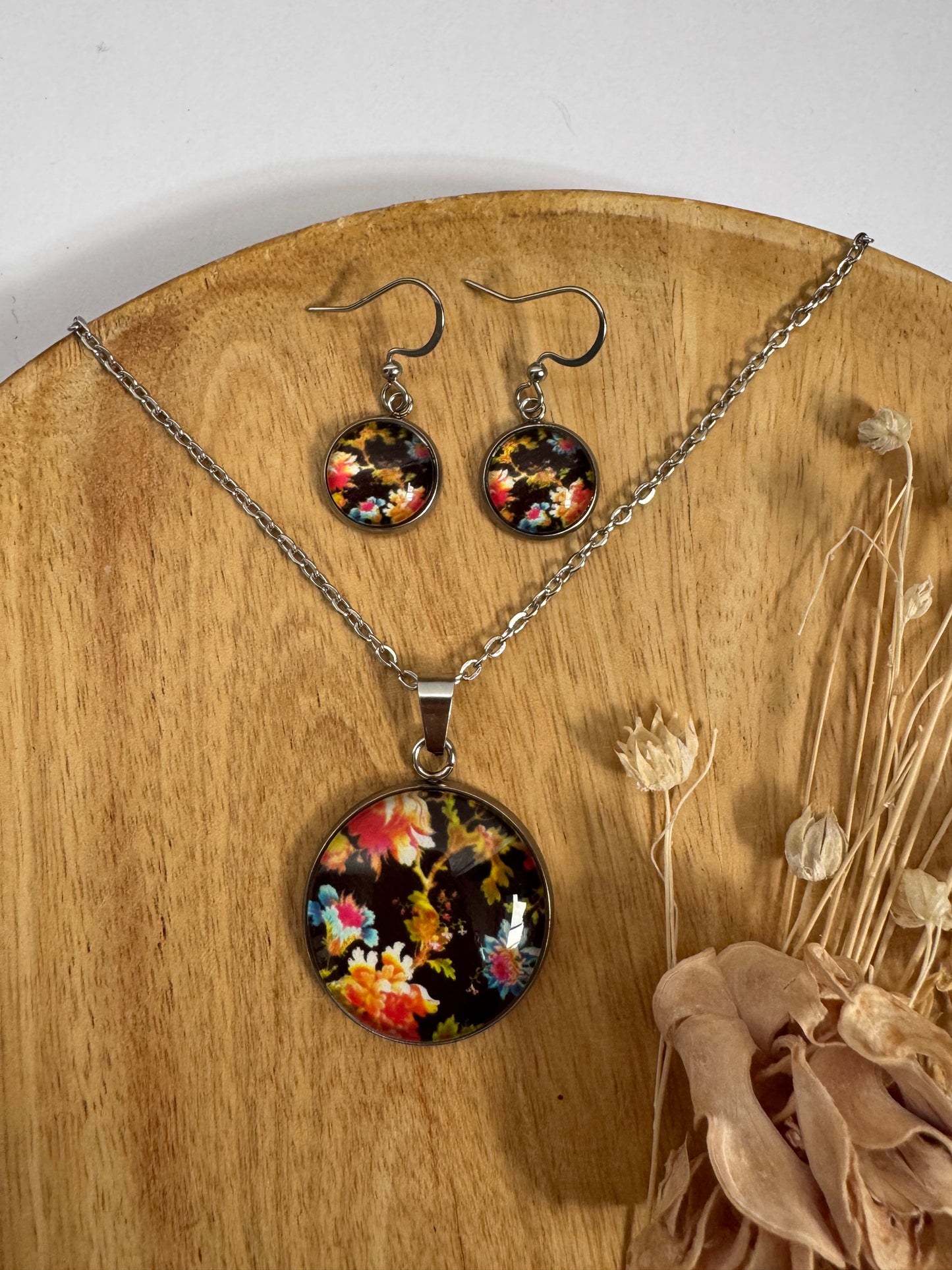 SET oorbellen - glas en roestvrijstaal