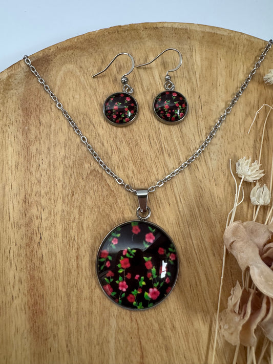 SET oorbellen - glas en roestvrijstaal