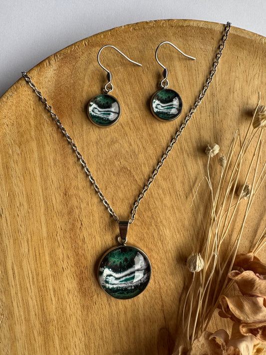 SET oorbellen - glas en roestvrijstaal